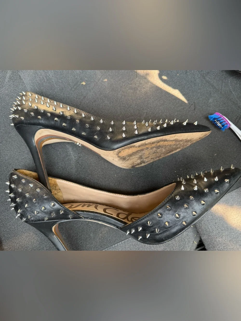 $149 Sam Edelman Haddlee d’orsay stud heel shoes 10 punk pump leather black